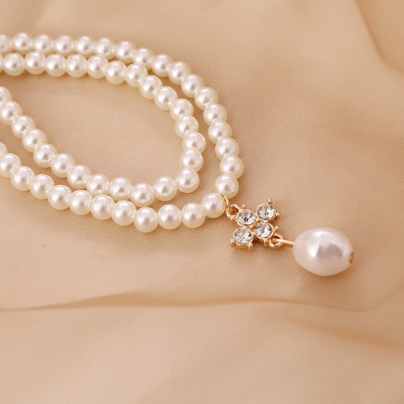 Dubbele Gelaagde Parel Ketting Voor Vrouwen Wit Imitatie Parel Choker Ketting Sleutelbeen Ketting Bruids Bruiloft Sieraden