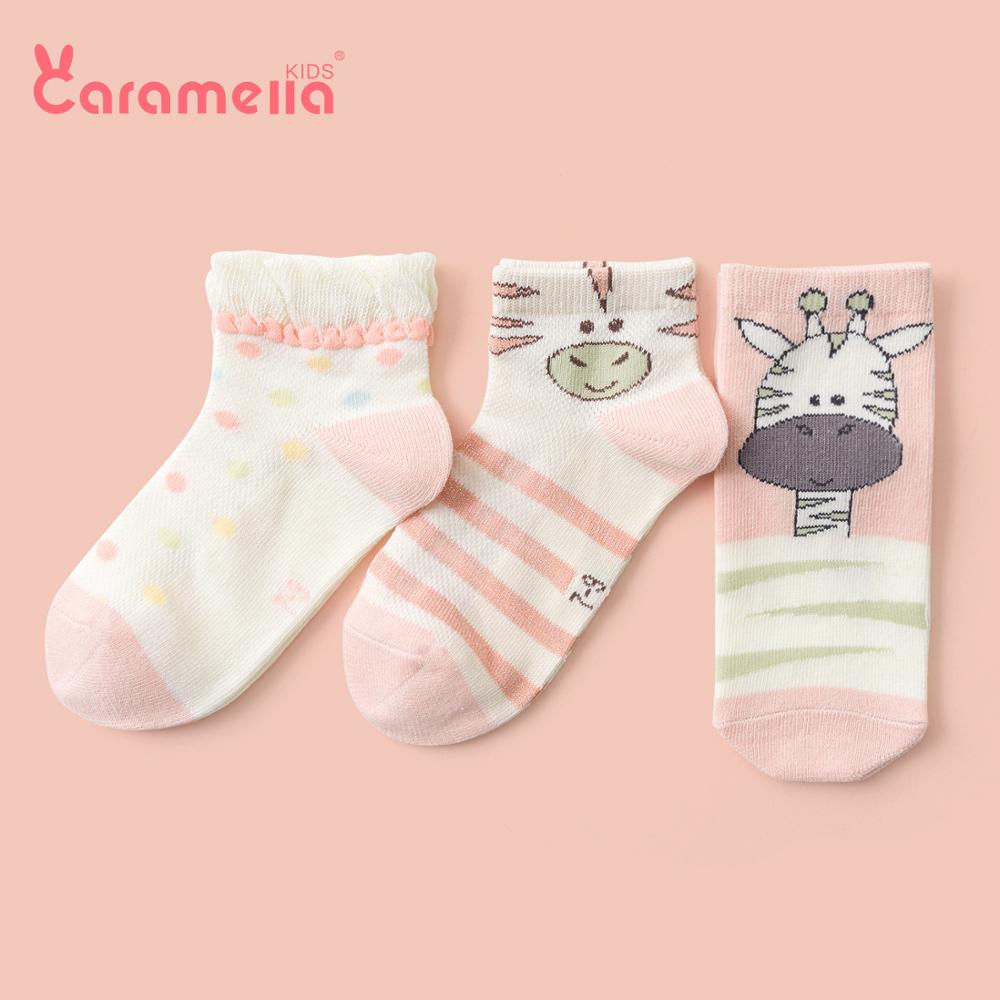 Caramella Mesh Kids Socks 3Pairs Cute Pink Baby Girls Hosiery Funny Girraffe Cartoon Baby Socks 0-12 years