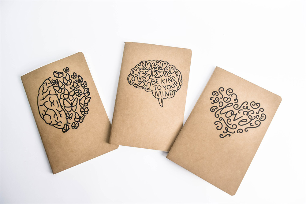 Notebook A5 Link Blank Paper Eye Protection Black Print Brain Lovely Note Books Journal Student Teacher Office Planner: 3 books / Lined (A5)