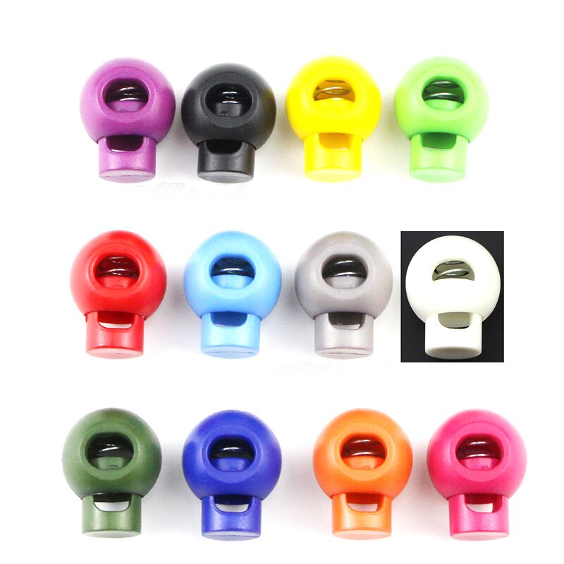 100 stks/pak Gemengde Kleur Plastic Bal Koord Sloten Ronde Toggle Clip Stopper Wijd Voor Rugzak/Kleding/Paracord # A014