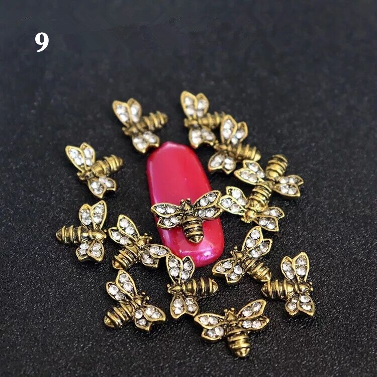 5pcs/10pcs Metal Alloy Bee 3D Nail Art Decorations Gold Silver Black Jewelry Gem Japanese Style Manicure Accessories: 09-5pcs