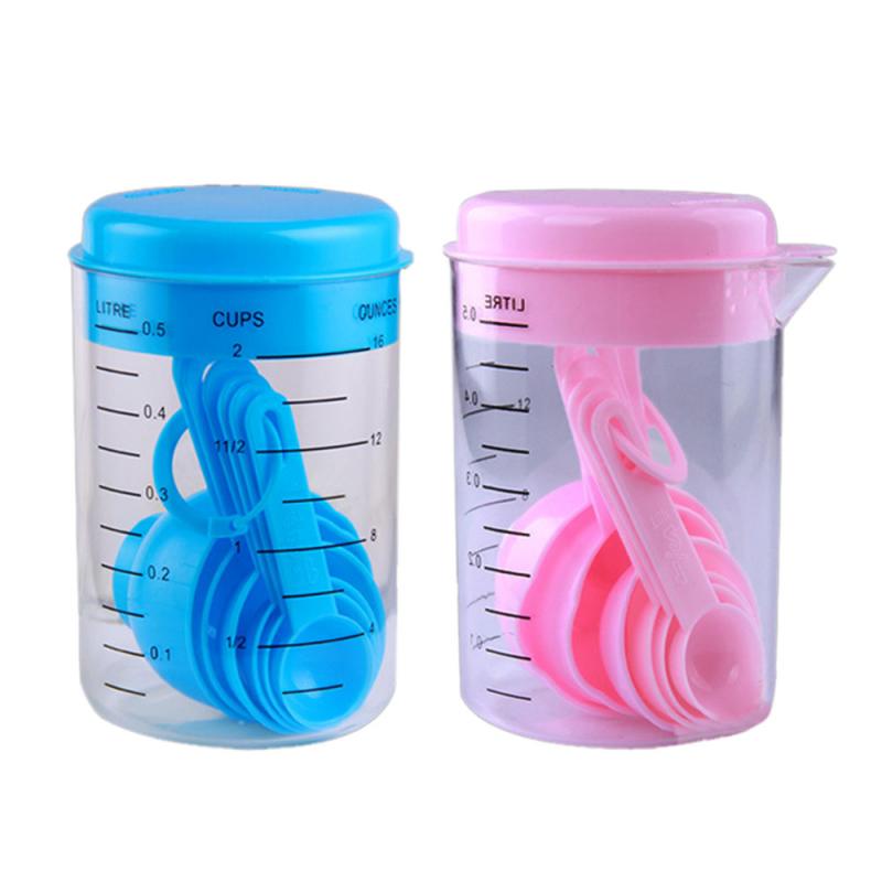 500 Ml Transparante Plastic Cups Maatbeker Cup 6Pc Maatlepels Set Keuken Tool Koken Bakken Tool