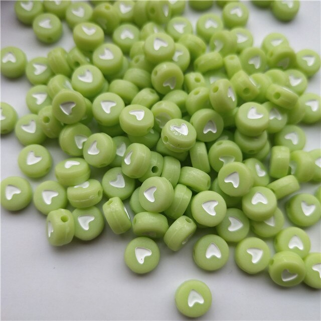 100pcs/lot 7mm Round Acrylic Spacer Beads Love Heart Beads For Jewelry Making DIY Handmade Charms Bracelet Accessories: Green