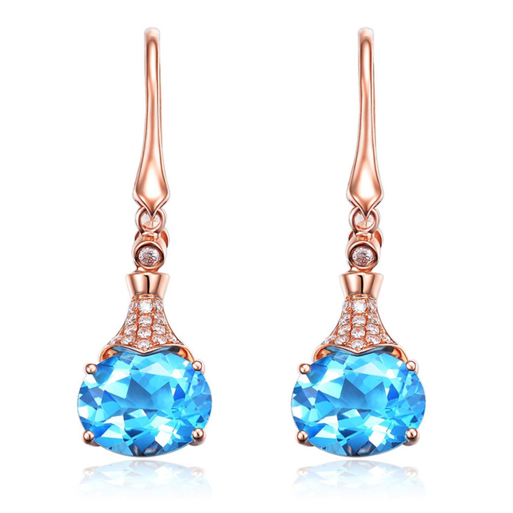 Aquamarijn edelstenen blue Oostenrijkse crystal dangle oorbellen voor vrouwen Rose goud zirkoon diamanten fijne sieraden mode