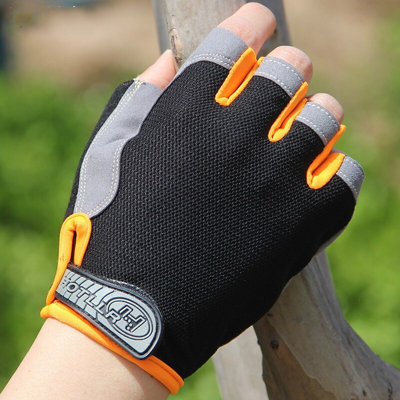 outdoors Men Gloves Half Finger Soft Fabric Breathable Anti Slip Weight Lifting Sports Gym Gloves Sports Gym Gloves Wrist: Orange / L