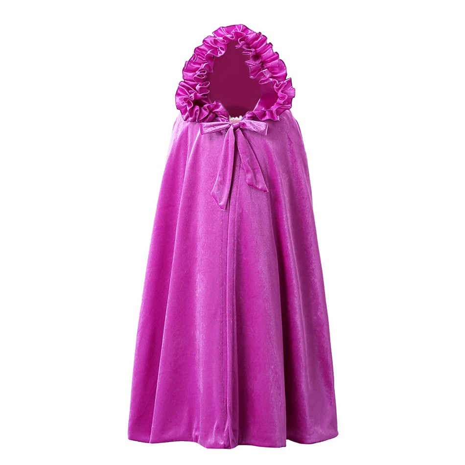 Girls Princess Long Cloak Elsa Belle Party Hooded Cloak Cinderella Aurora Ariel Sofia Rapunzel Christmas Cosplay Gown Costumes: Purple / 7-10T