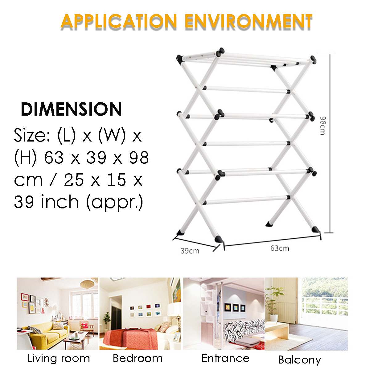 Iron Folding Clothes Drying Rack Indoor Outdoor Laundry Airer Room Storage Stand Foldable Clothes Drying Laundry Rack - White