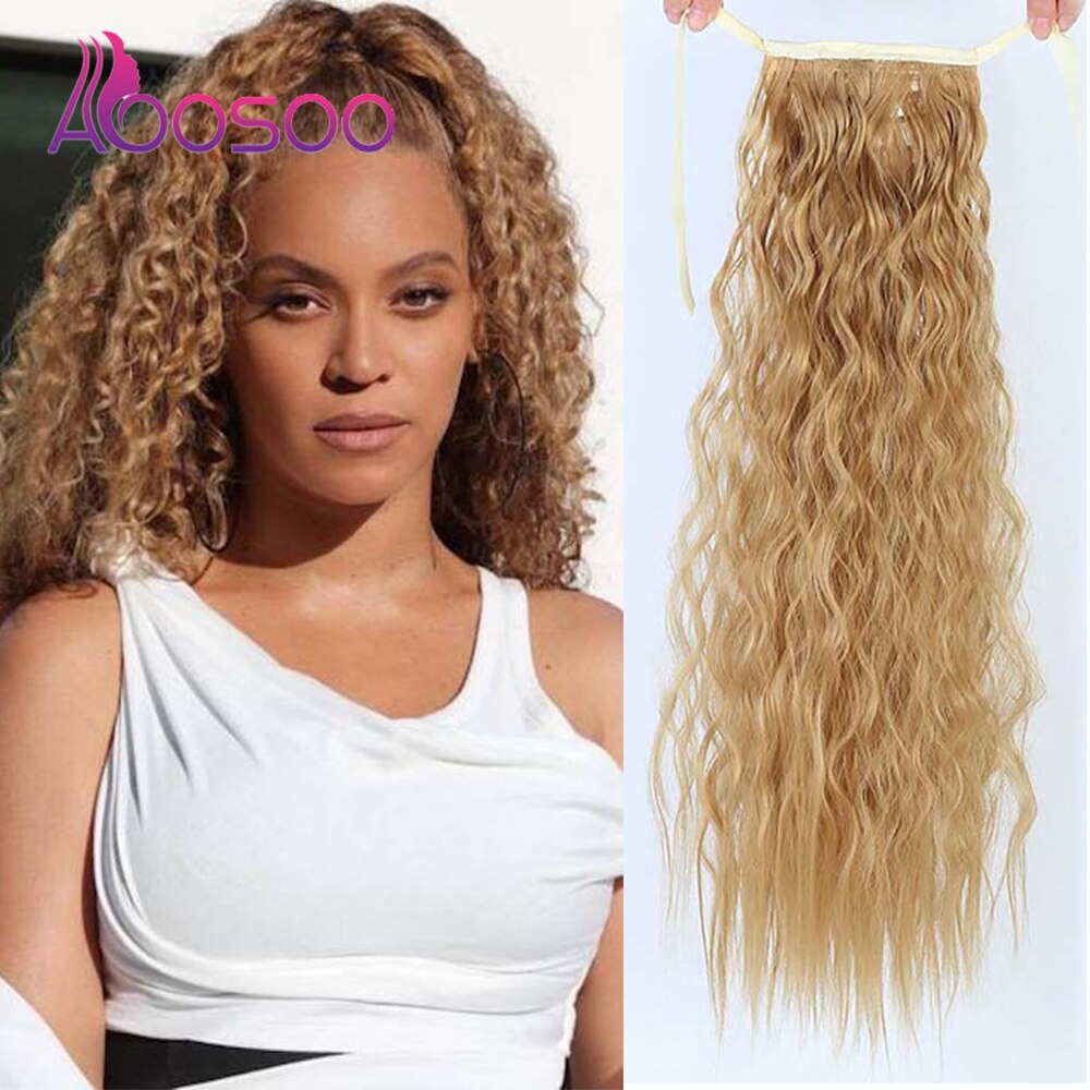 AOOSOO Corn wave long ponytail synthetic wig bag high temperature resistant silk hair extension brown ponytail blond wig