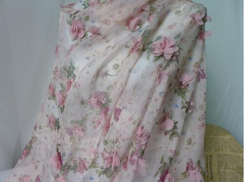 3D flores tela tul encaje rojo 3D gasa tela roseta impresión boda Vestido de novia vestido de encaje tela por yarda: dusty pink