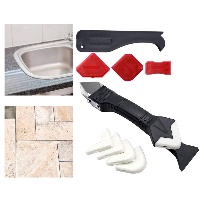 Ensemble d'outils pour le calfeutrage 3 en 1 finition d'étanchéité Silicone, outil fait main grattoir à coulis ensemble de raclette