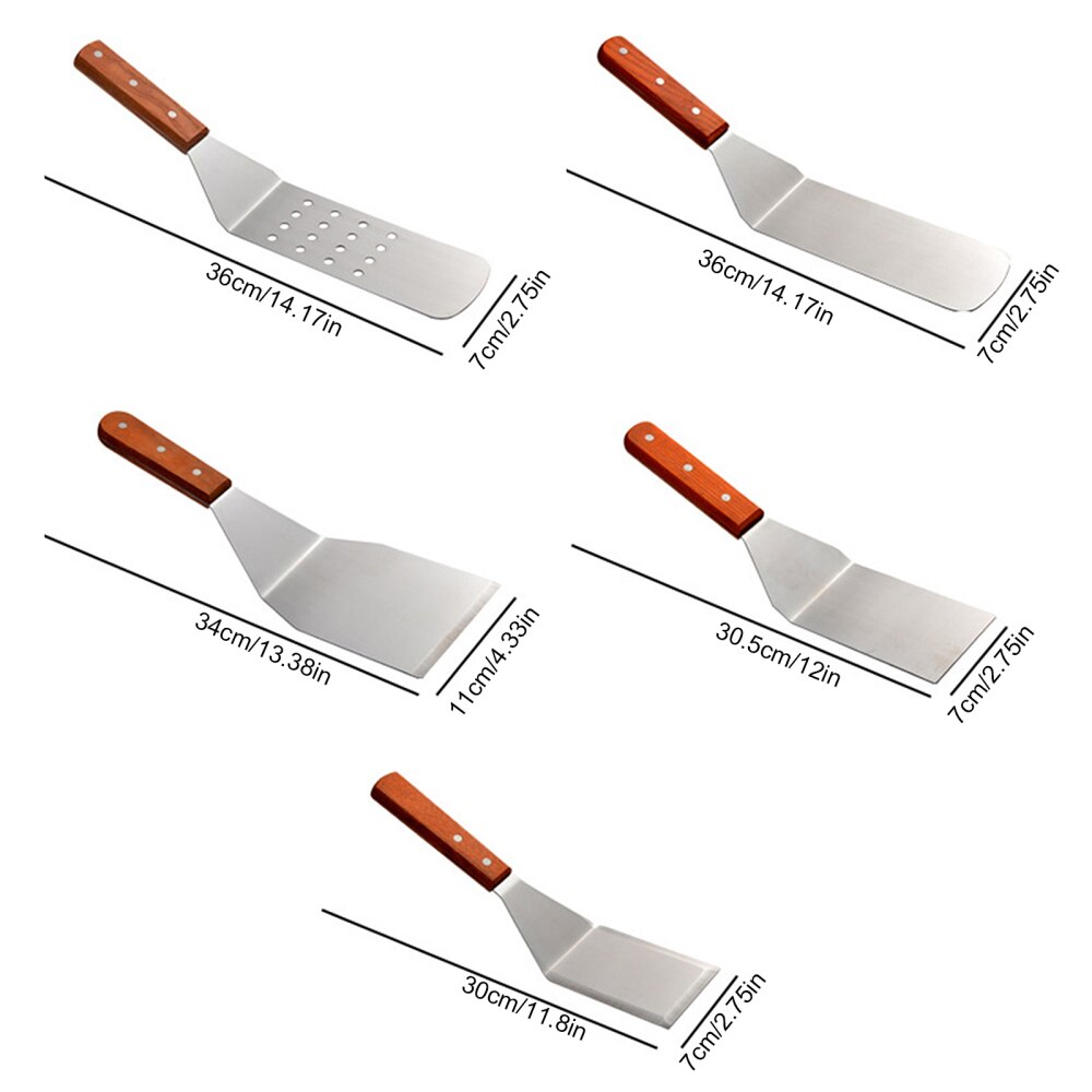 Frying Spatula Scraper Wooden Pizza Paddle Pastry Tools Stainless Steel Kitchen Baking Tool