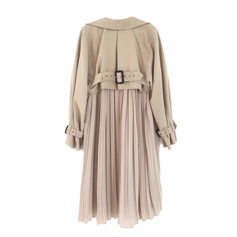 #39 dames trenchcoat lange lentejassen dames geplooide chiffon split dunne bovenkleding losse trenchcoat voor dames