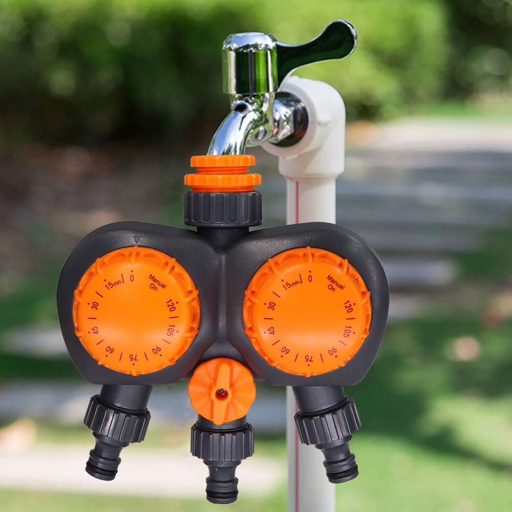 Garden Mechanical Watering Timer Greenhouse Drip Irrigation 3-Way Double Control Valve for Faucet Hose Automatic Controller