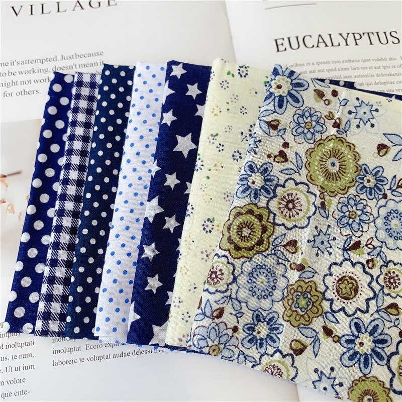 7 pièces 50cm X48cm plaine mince Patchwork coton tissu série florale bleu charme quarts paquet couture: Navy blue