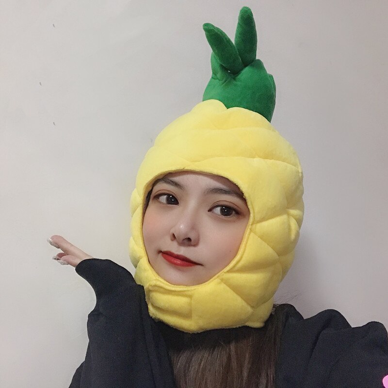 Leuke Ananas Hoed Cosplay Props Geel Groen Stiksels Fruit Hoofddeksels Winter Warm Gehoorbescherming Hoed Vrouwelijke Grappige Accessoires