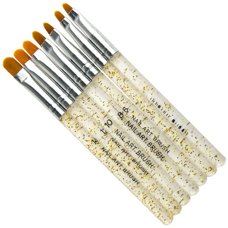 7Pcs Goud Zilver Glitters Handvat Manicure UV Gel Brush Pen Acryl Nail Art Gel Polish Schilderen Tekenen Brush Gereedschap: Goud