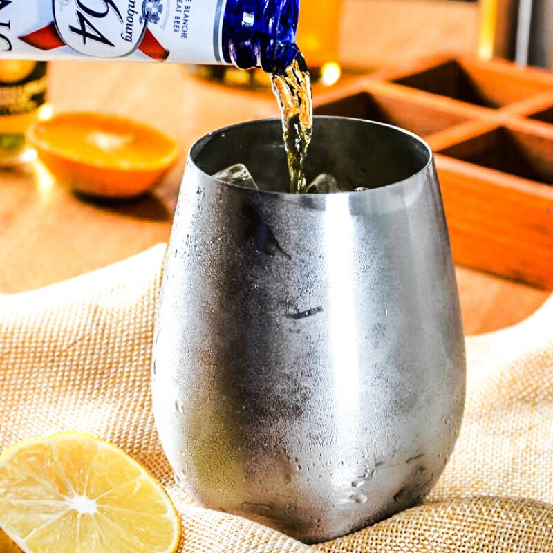 Kreative Edelstahl Cocktail Glas Whisky Bier Becher Dicken Ei Geformt Breiten Mund Tasse Bar Club Haushalts Restaurant Wasser Tasse