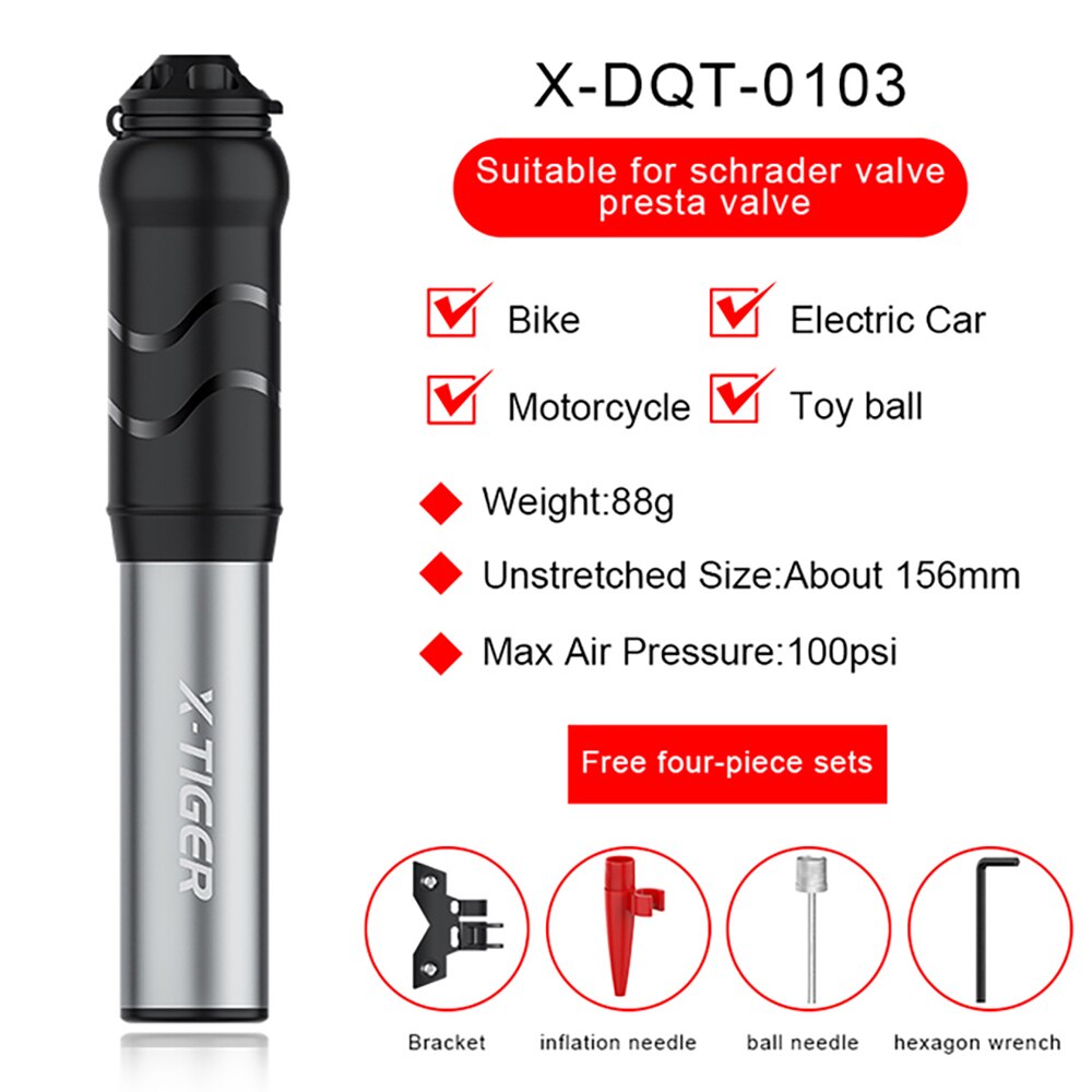 Bicycle Pump Aluminum Alloy Portable Mini Bike Pump Mountain Bike Tire Inflator Bike Accessories: silver