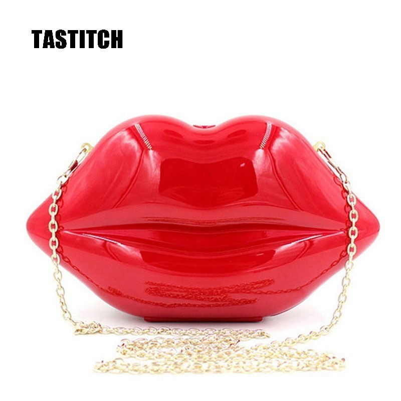 Trend Persoonlijkheid Rode Lippen Mode Messenger Bag Acryl Etentje Dames Schoudertas Clutch Bag