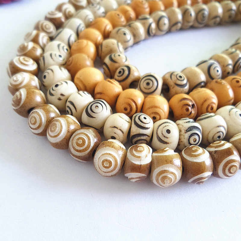 BRO530 Tibetaanse Hand Gesneden Drie Ogen Dzi Mala 8mm 108PCS Yak Bone Kralen Meditatie Rozenkrans Multi Kleuren Bruin beige Geel