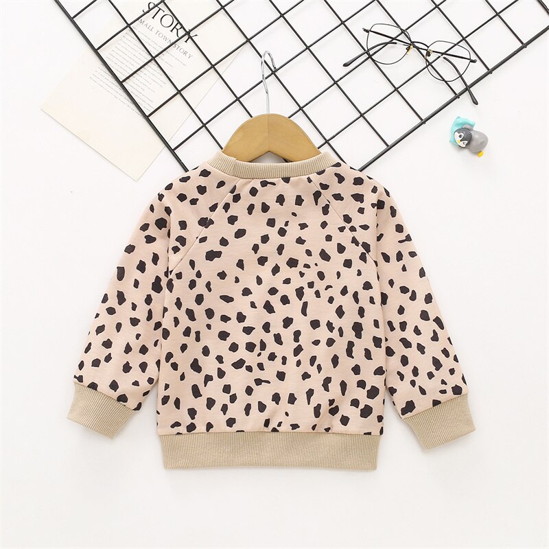 Sweat-shirt imprimé léopard pour bébé fille et garçon de 0 à 3 ans, haut ample à manches longues et col rond, avec lettres imprimées, à la , automne