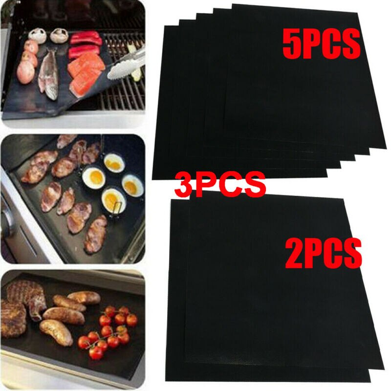 2 3 5PC BBQ Grill Mat Bake Teflon Reusable Sheet Resistant Non-Stick Grilling Mats Barbecue Pad Teflon Fiber