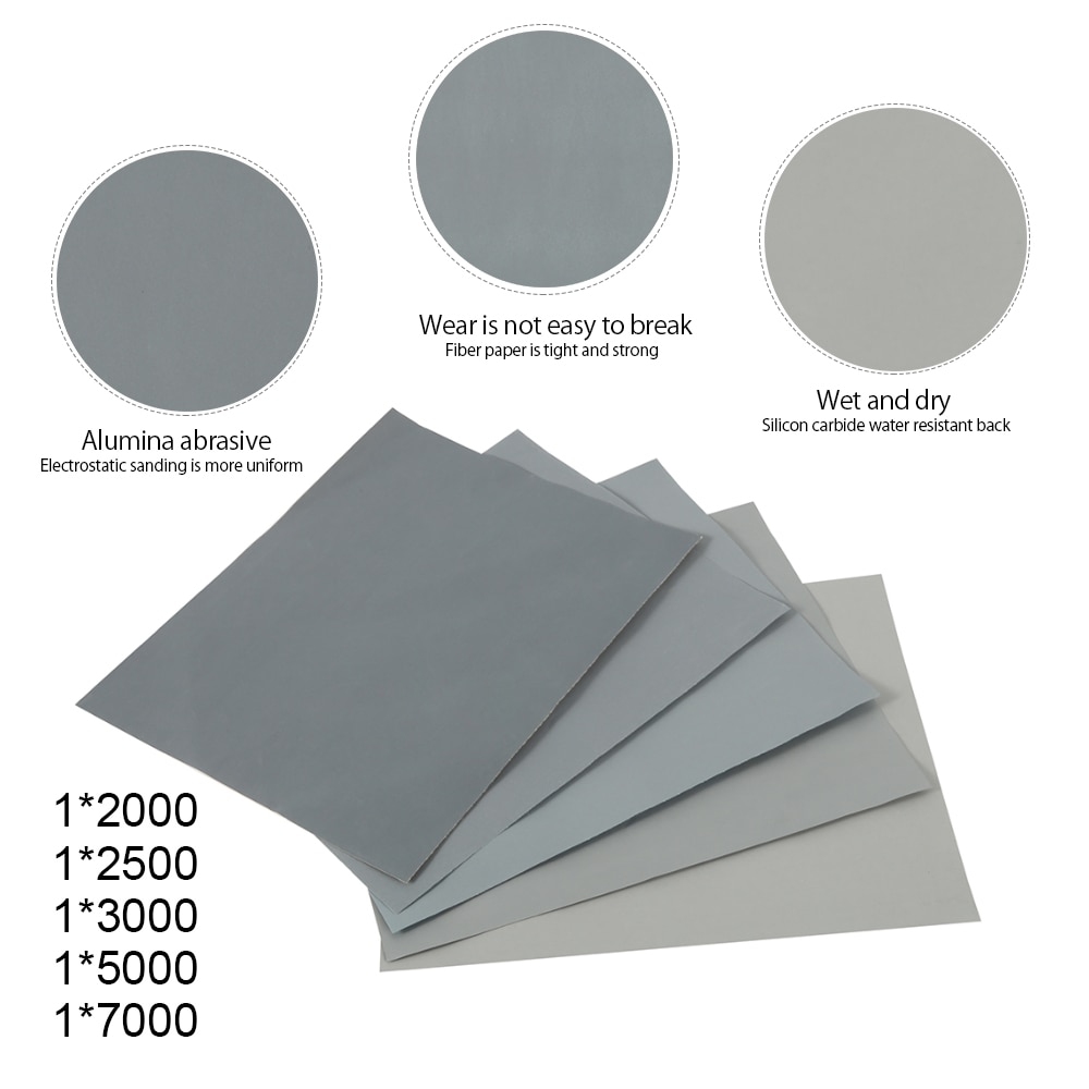 5pcs Sandpaper Set 2000 2500 3000 5000 7000 Grit Sanding Paper Water/Dry Abrasive SandPapers for Wood Metal Polishing