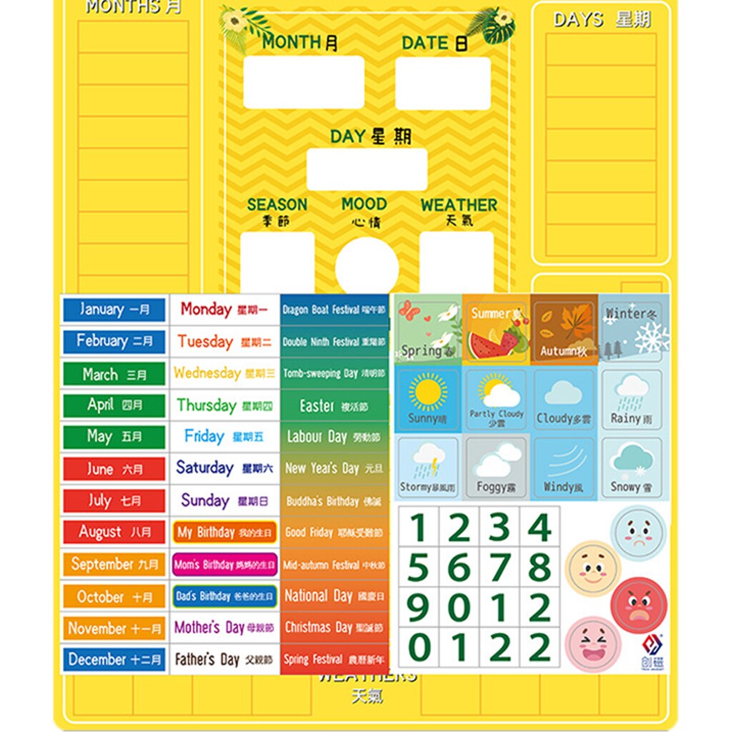 Calendario per bambini lavagna magnetica apprendimento grafico giocattolo aiuto didattico al tempo aula sospesa a parete