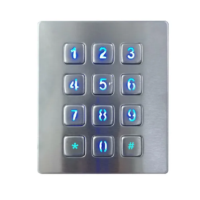 Industrial Keyboard with 12 Keys IP65 3x4 Kiosk Metal USB Keypad Stainless Steel Metallic Waterproof Slim Electric Lock Keypad