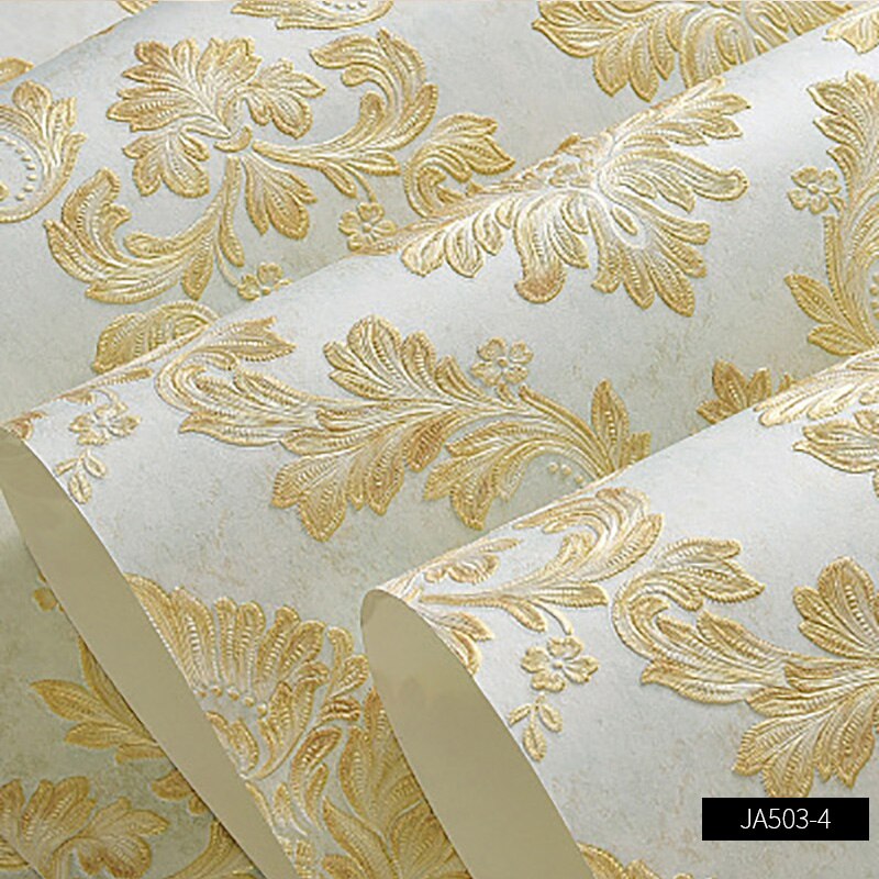 Papel tapiz 3D de Damasco en relieve fino, clásico europeo, papel tapiz de fondo de sala de estar para dormitorio, W201: JA503-4 / 3mx53cm