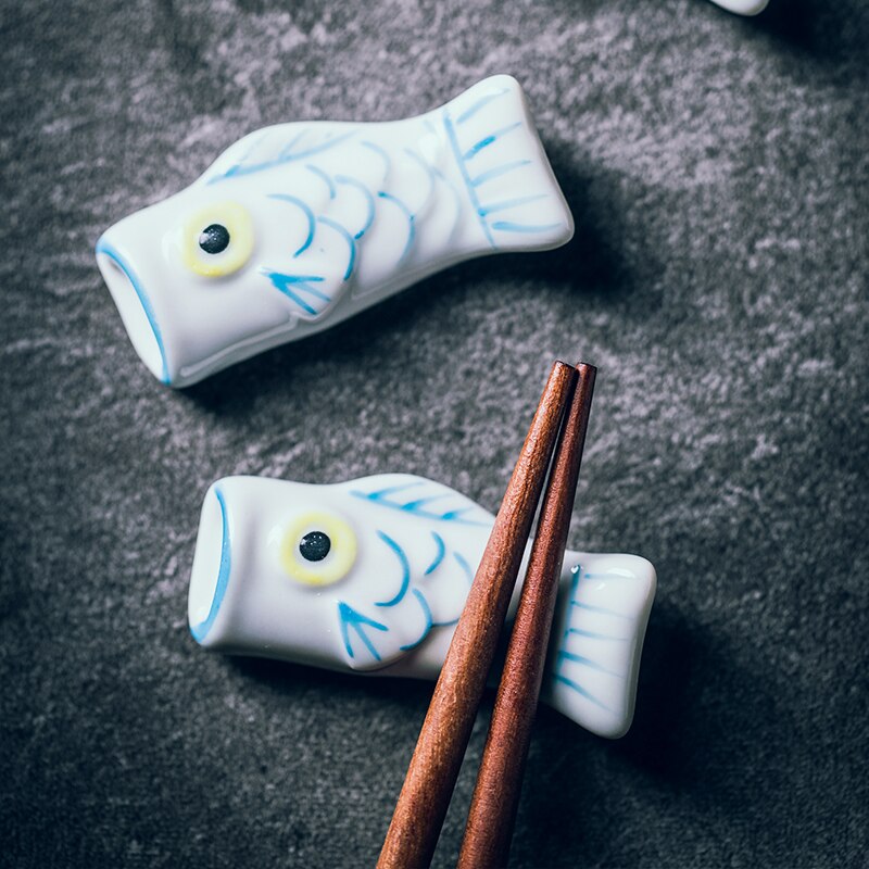 Japanese Carp Streamer Shape Ceramic Cute Chopsticks Holder Stand Rest Pillow Fork Spoon Rack Shelf Dinner Table Kitchen Utensil