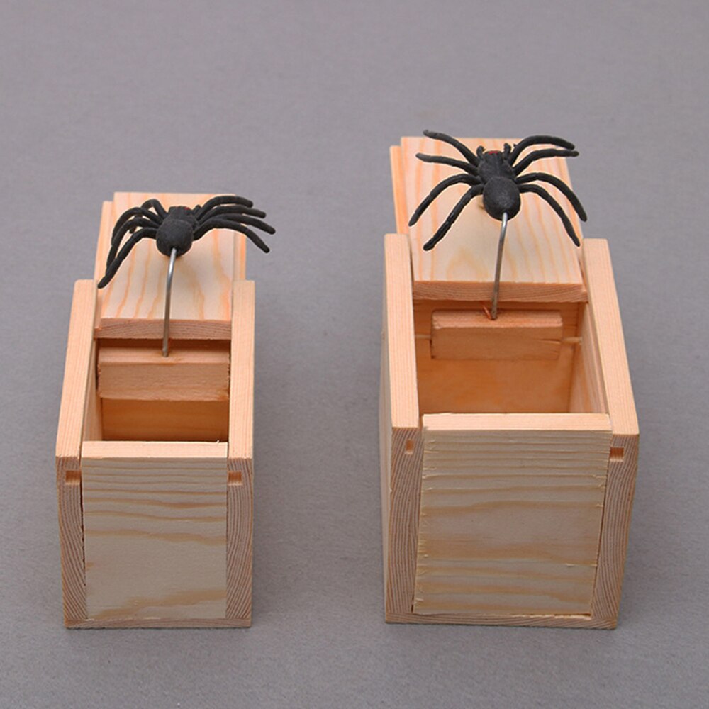 Funny Scare Box Wooden Prank Spider Hidden In Case Great Prank-Wooden Scarebox Interesting Play Trick Joke Toys