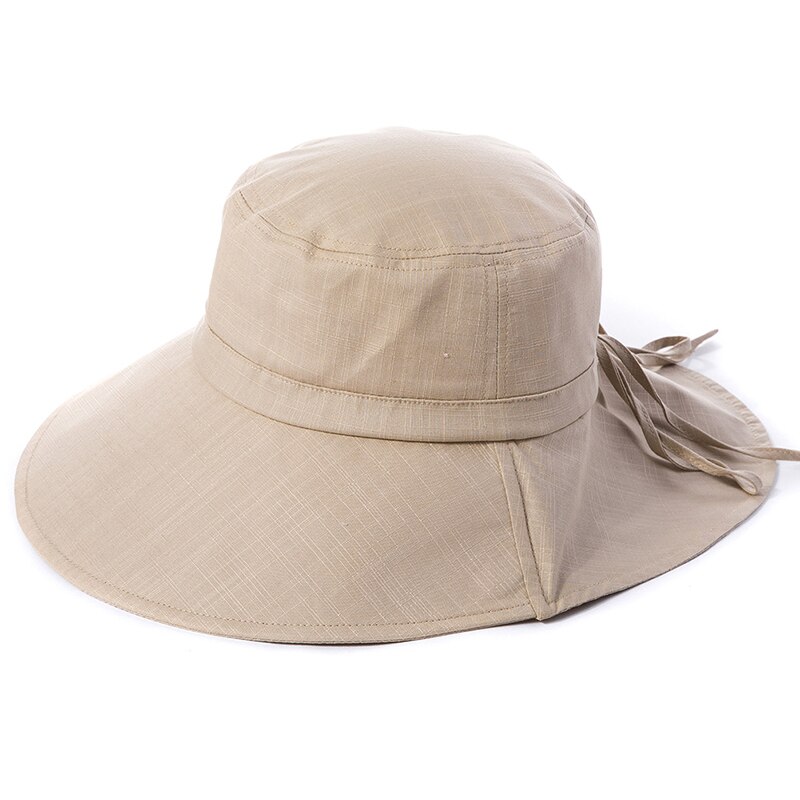 Fancet zomer lente strand dames zonnehoed femme opvouwbare uv-pet katoenen kinkoord brede rand ademend opvouwbaar voor dames 1005: Khaki