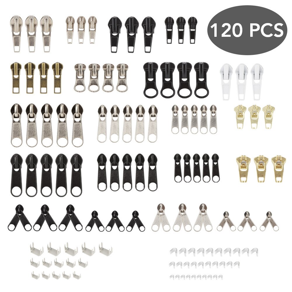 Zipper Repair Replacement Universal Zippers Auxiliary Fix Tools Zip Slider Teeth for Bags Tailor Jacket Sewing Craft Bulk Set: 120 Pcs