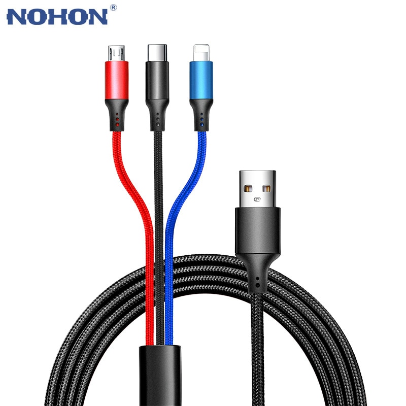 Nohon 3 In 1 Usb-kabel Voor Iphone Xs Max Xr Lightning Kabel Mobiele Telefoon Micro Usb Type C Opladen kabel Voor Xiaomi Charger Cord
