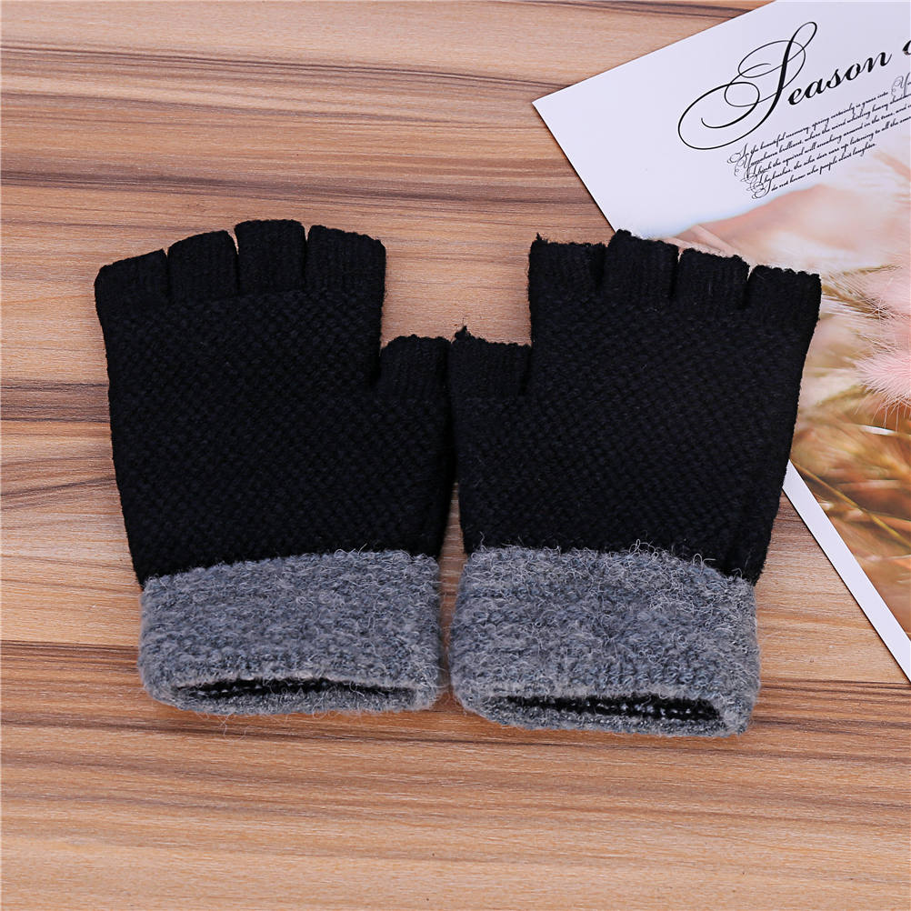 invierno cálido para hombre Guantes gruesos de lana de punto de medio dedo Guantes sin dedos Guantes Luva Handschoenen Rekawiczki: Black