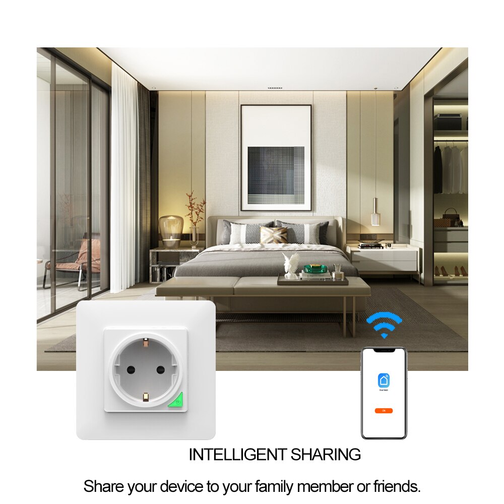 Smart Socket EU Wifi Muur Gemonteerde Power Panel Afstandbediening Met Knop Werk Met Alexa Google Assistent