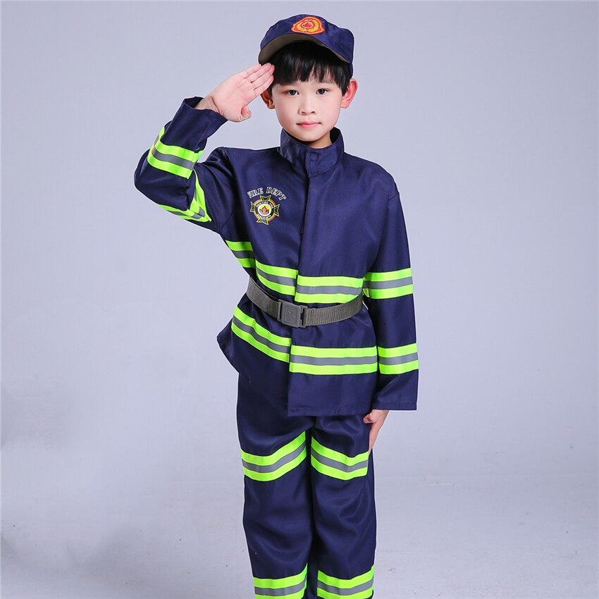 Feuerwehrmann Cosplay Halloween Kostüme für Kinder Kinder Feuer Polizei Kleidung Feuerwehrmann Uniform für Jungen Kostüm Set 100-170CM