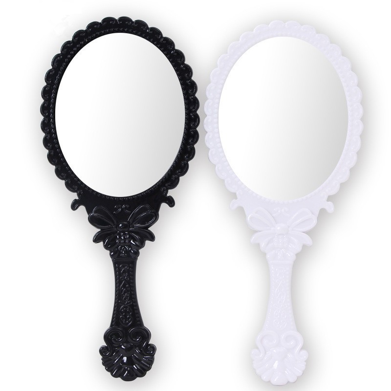 Sort hvid makeup spejl bærbare kosmetiske spejle skønhedsspejl håndholdt spejl med håndtag til kvinder skønhedskommode