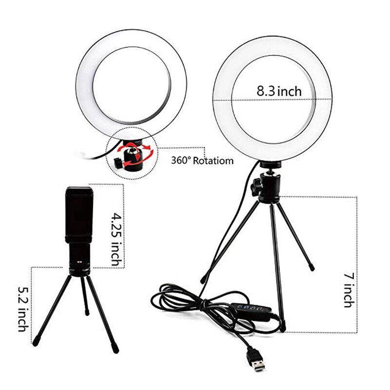 Dimbare Led Verlichting Fotografische Studio Selfie Ring Licht 3200K-5500K Met Camera Foto Met Usb Kabel En mini Statief