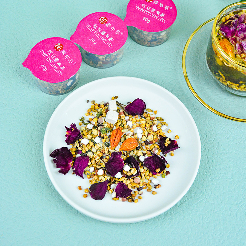 Red bean, semillas de euraju rose, gardenia hojas de morera en maceta pequeña combinación de flores, hierbas