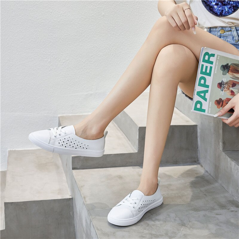 Tennis légères à plateforme pour femmes, baskets respirantes en cuir à enfiler, chaussures décontractées pour l'extérieur, grande taille 43, été