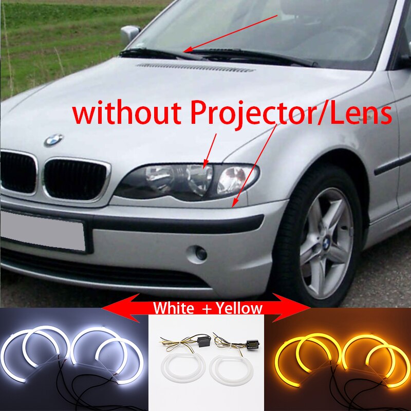 WHITE LED Headlight Halo Angel Demon Eyes Kit angel eyes light for BMW 3 series E46 sedan touring wagon coupe compact 1998-2005: 2. Without Lens W Y