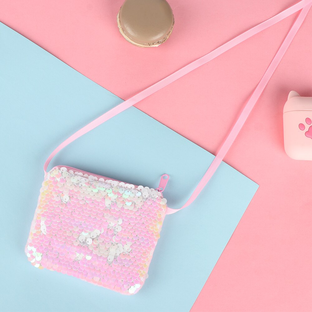 Mermaid Sequins Kids Children Coin Purse Wallet Girl Glittering Purse Women Handbag Party Zipper Clutch Bag Earphone Package