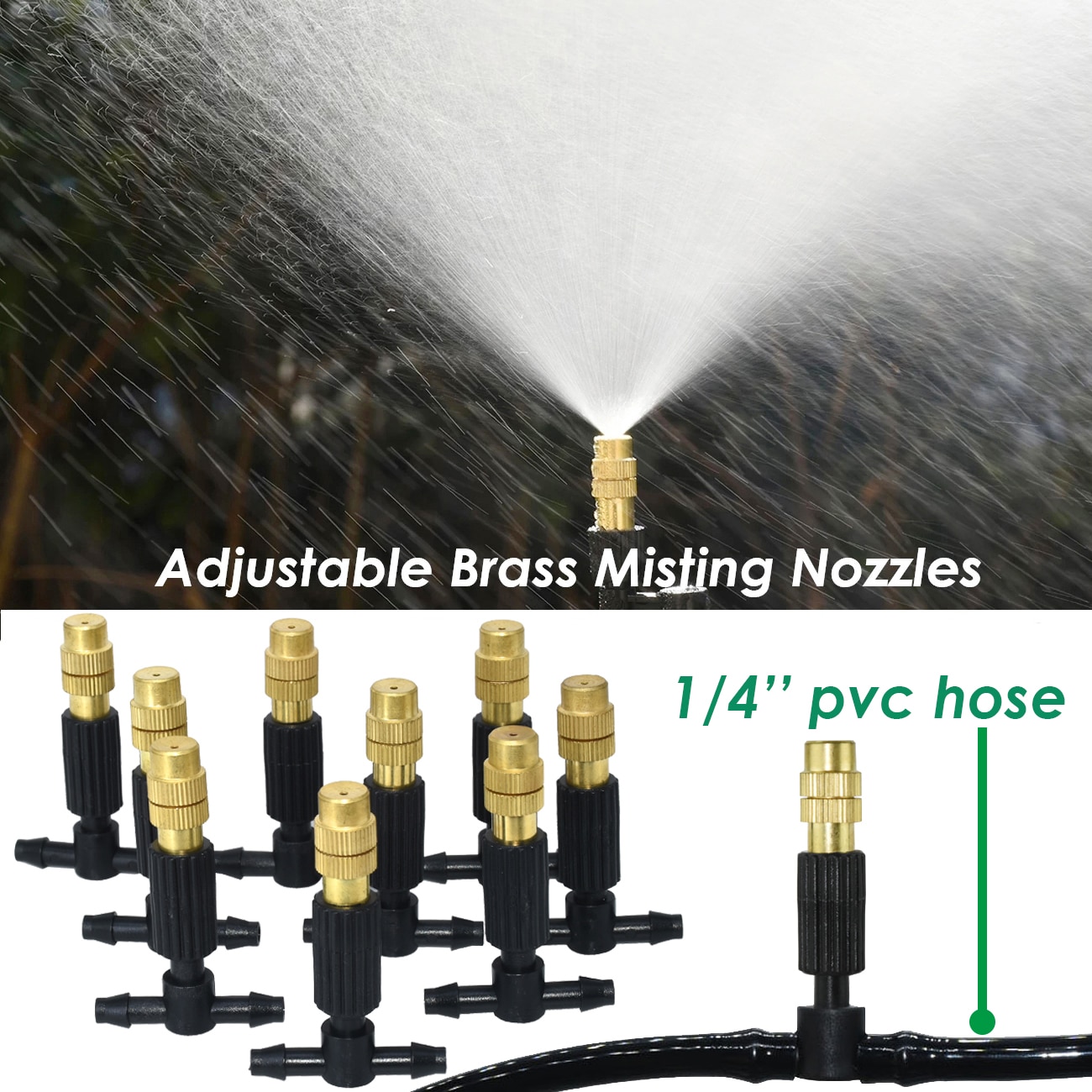 5M-50M Garden Misting Cooling System 1/4'' Drip Irrigation Outdoor Watering Brass Atomizer Nozzles 4/7mm Hose Greenhouse Parasol