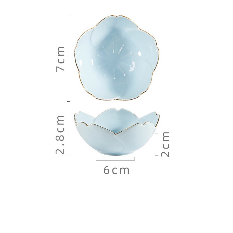 Ceramic Sauce Dish Golden-Edged Ceramic Cutlery Dipping Saucer Chopstick Holder Plate Sakura Shaped Soy Sauce Vinegar Saucer: -3