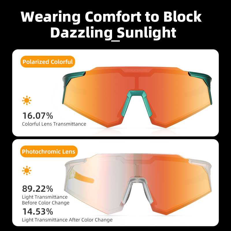 ROCKBROS Cycling Glasses UV400 Protection Bike Sunglasses Photochromic Polarised Lens Eyewear Goggles MTB Road Bicycle Glasses