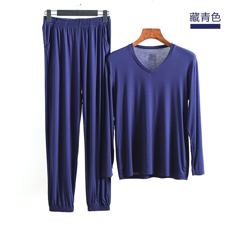 FZSLCYIYI Men's Modal Cotton Long Sleeve Pajamas Set with Long Pant Two-piece Pajama Suit men homewear Sleepwear Loungewear