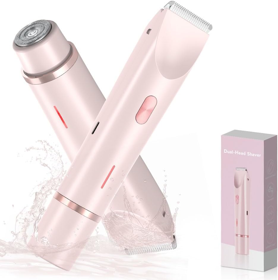 Vrouwen Elektrische Scheerapparaten 2 in 1 Dual-Head Pijnloos Bikini Trimmer Nat Droog Gebruik voor Dames Schaamhaar Afneembare Hoofd Elektrisch Scheerapparaat: Roze