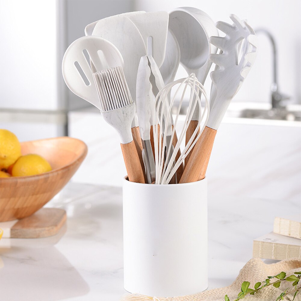 Kitchen Utensils Set 14/11/10/8/5Psc Silicone Cooking Utensil Set Non-stick Heat Resistant Tools with Wooden Handle Storage Box